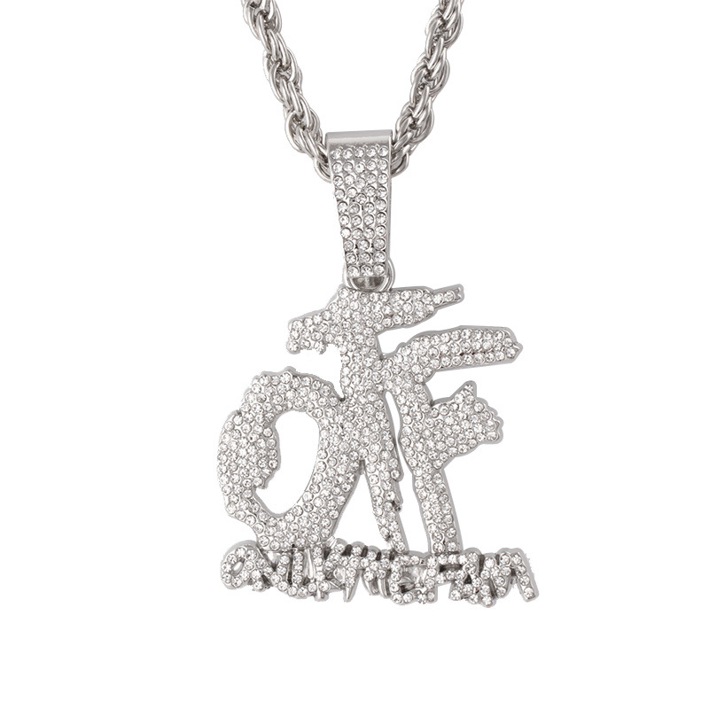 Hip-hop full diamond spliced letter OFF pendant necklace punk rap Cuban jewelry