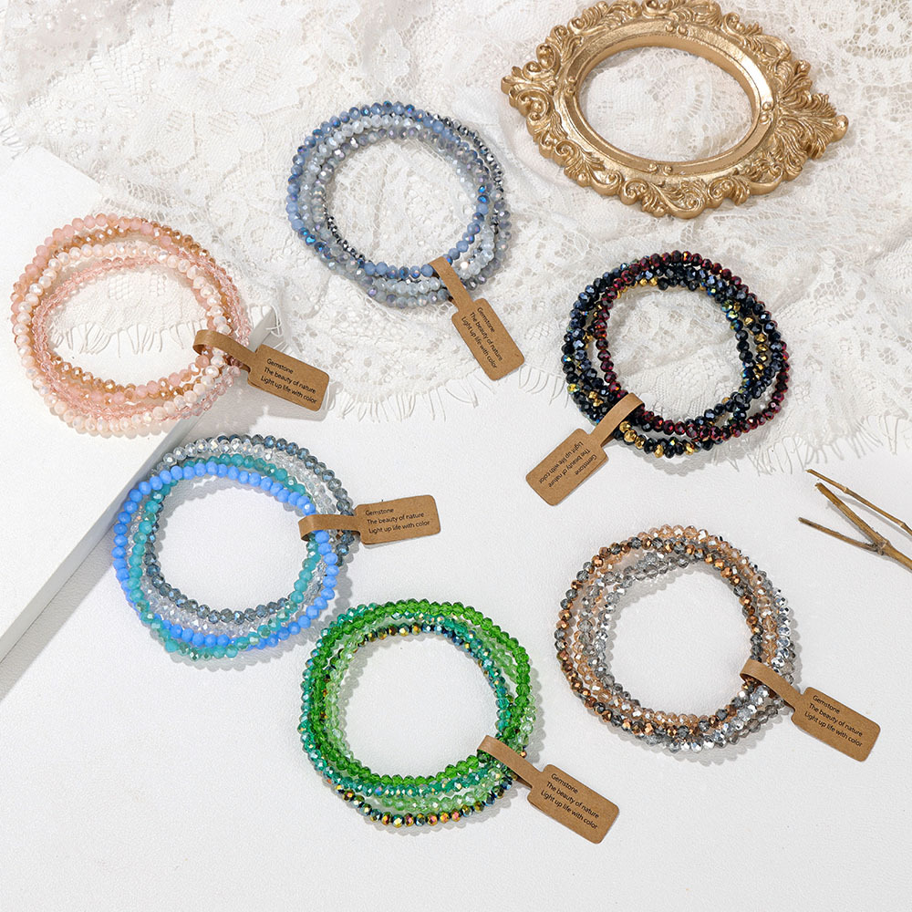 Color-coated glass four-piece bracelet set for best friends, gift label set hand jewelry