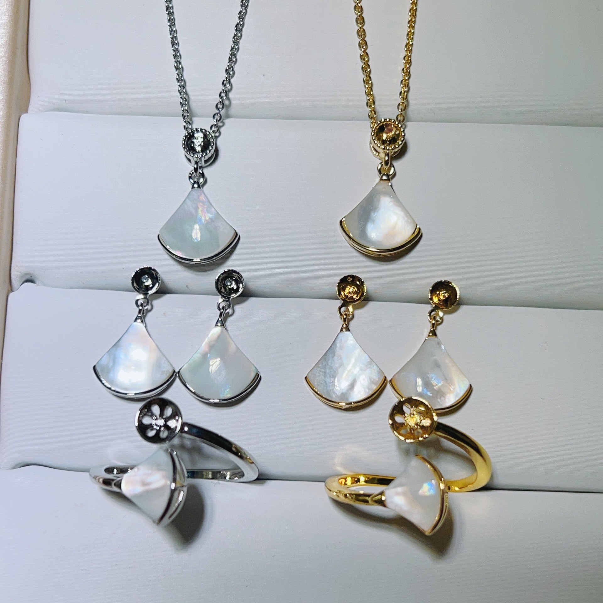 Silver Needle 18K Gold-Filled Micro-Set Zircon Triangle Earrings, Necklace, Ring Empty Mount DIY Earrings Pearl Accessories