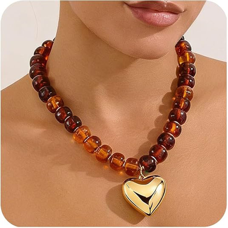 Acrylic Resin Bohemian Colorful Beaded Heart Necklace Women's Choker New Arrival
