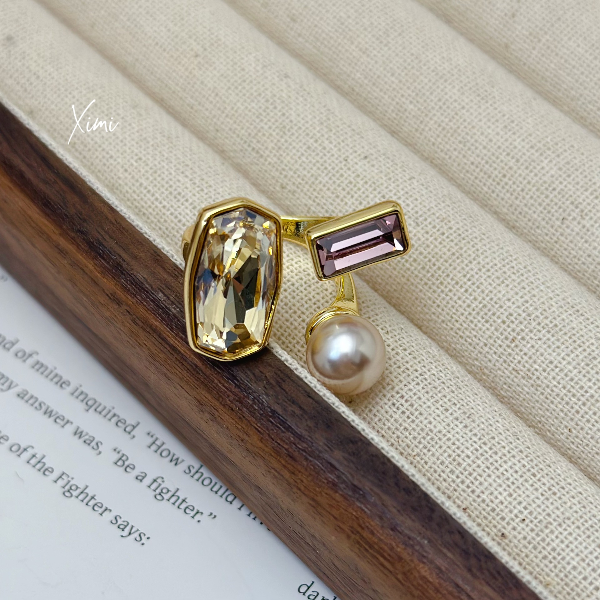 2024 New Niche Micro-Set Pearl Rhinestone Open Ring Crystal Index Finger Ring