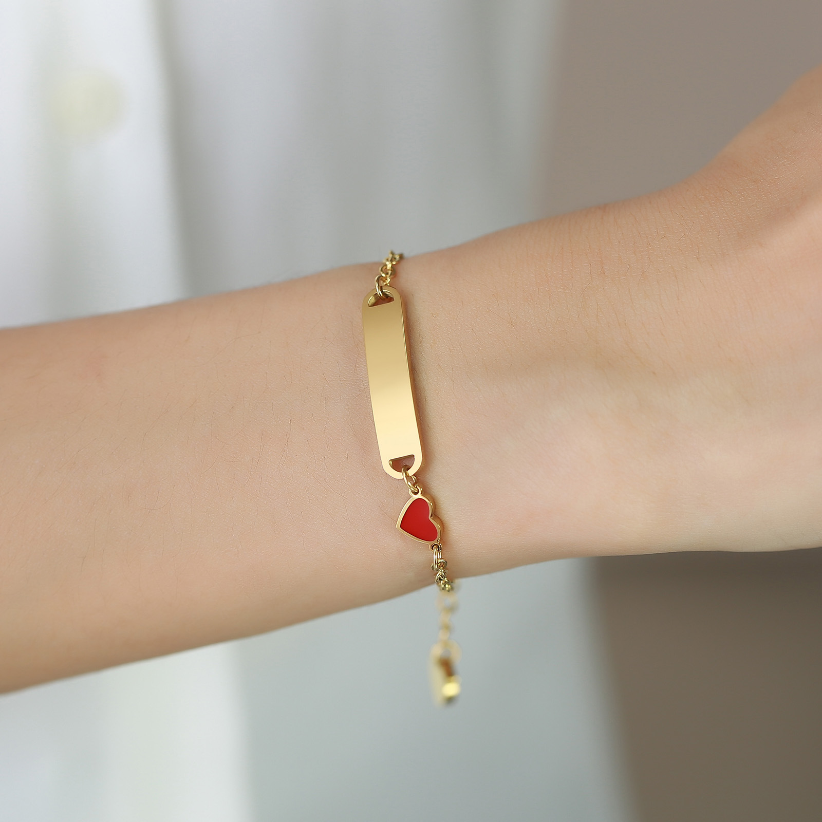 Women's Stainless Steel Bracelet Children's Blank Curved Plate Heart Titanium Steel Epoxy Bracelet Engravable DIY Huanmu