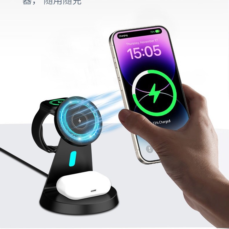 Cross-border magnetic wireless charger three-in-one for Apple phone watch earphone fast charging wireless charger