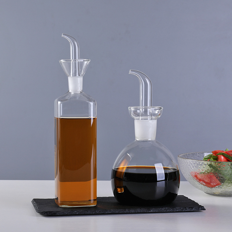Glass oil bottle, seasoning bottle, oil vinegar bottle set, oil bottle, household kitchen transparent oil pouring bottle