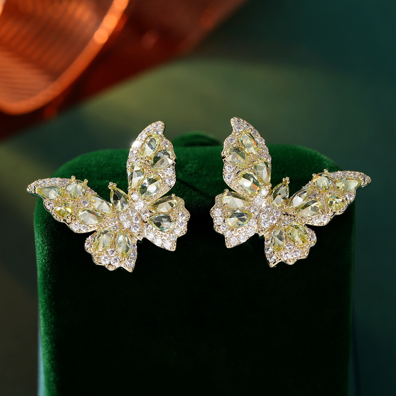 Heavy Craft Earrings Color Zircon Earrings for Women s925 Silver Needle Delicate Butterfly Earrings