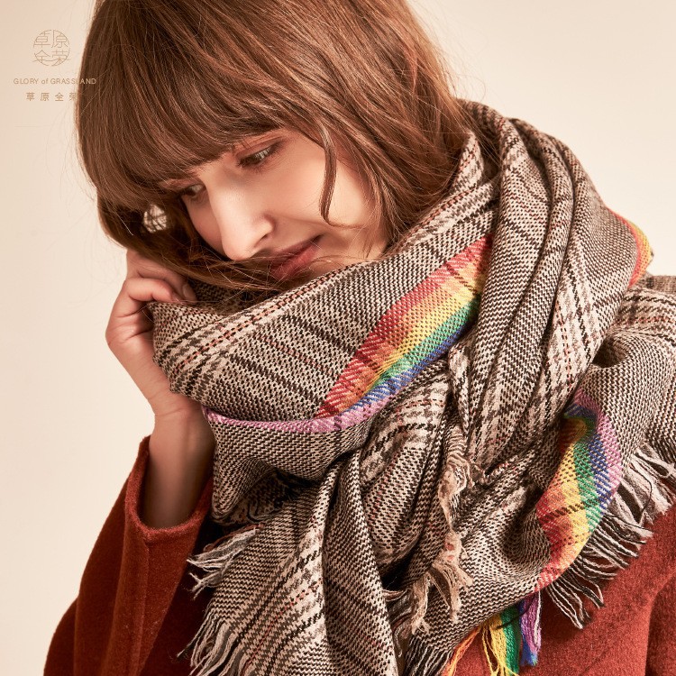 Inner Mongolia pure wool British plaid women's scarf houndstooth shawl autumn and winter neck warmer