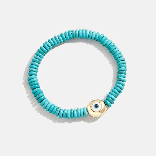 Demon Eye Natural Turquoise 8mm Round Bead Bracelet Unique Handmade Style