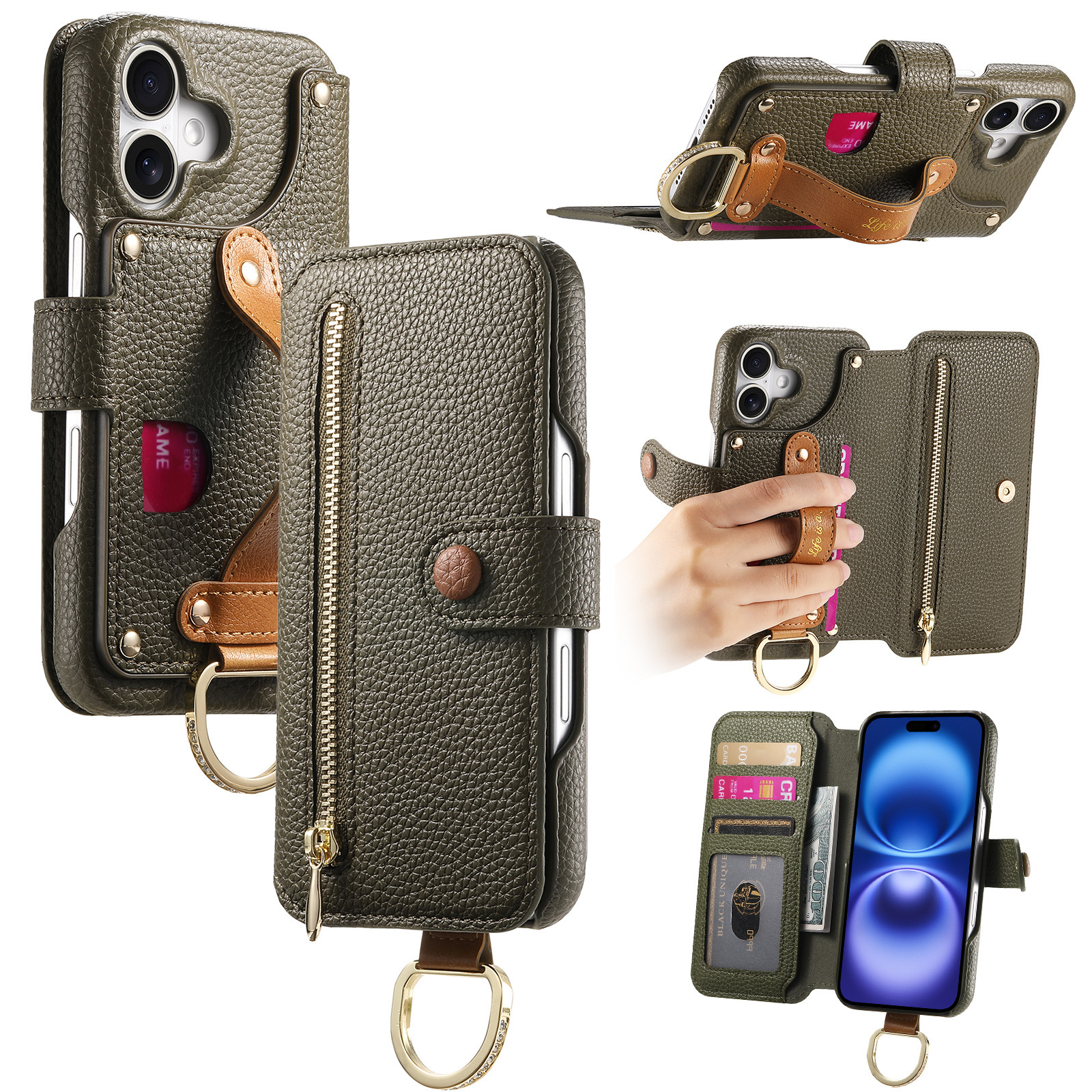 Leather grain plain leather back adhesive flip phone case for Apple 18 phone case card slot iPhone18 case