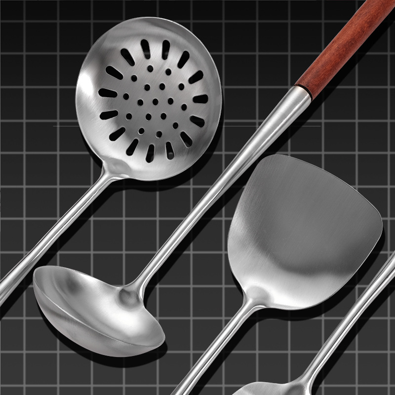 304 stainless steel long rosewood handle spatula soup spoon frying spatula stir-fry spoon kitchen utensil set household