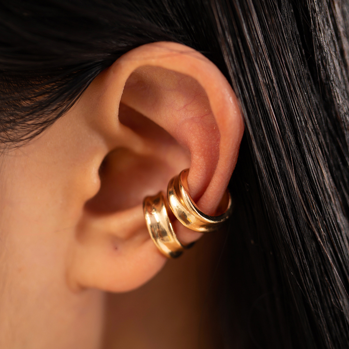 Metal smooth drop bean ear clip geometric plain circle fold earring ear hoop