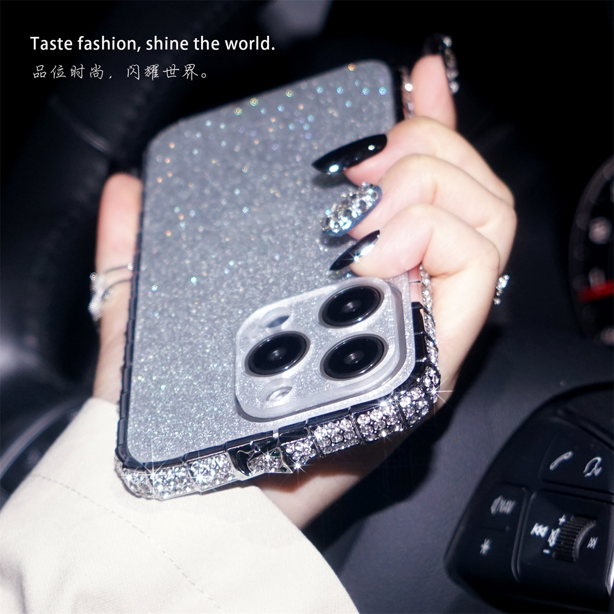 Rhinestone Sparkle Case for iPhone 16 Pro Max with Diamond Metal Frame iPhone 15/14 Luxury Diamond Case for Women