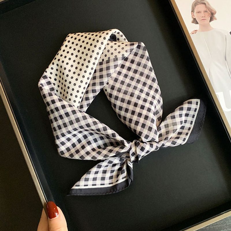 Silk cotton! 【Wander】vintage black and white mulberry silk organic cotton scarf for women, small square scarf