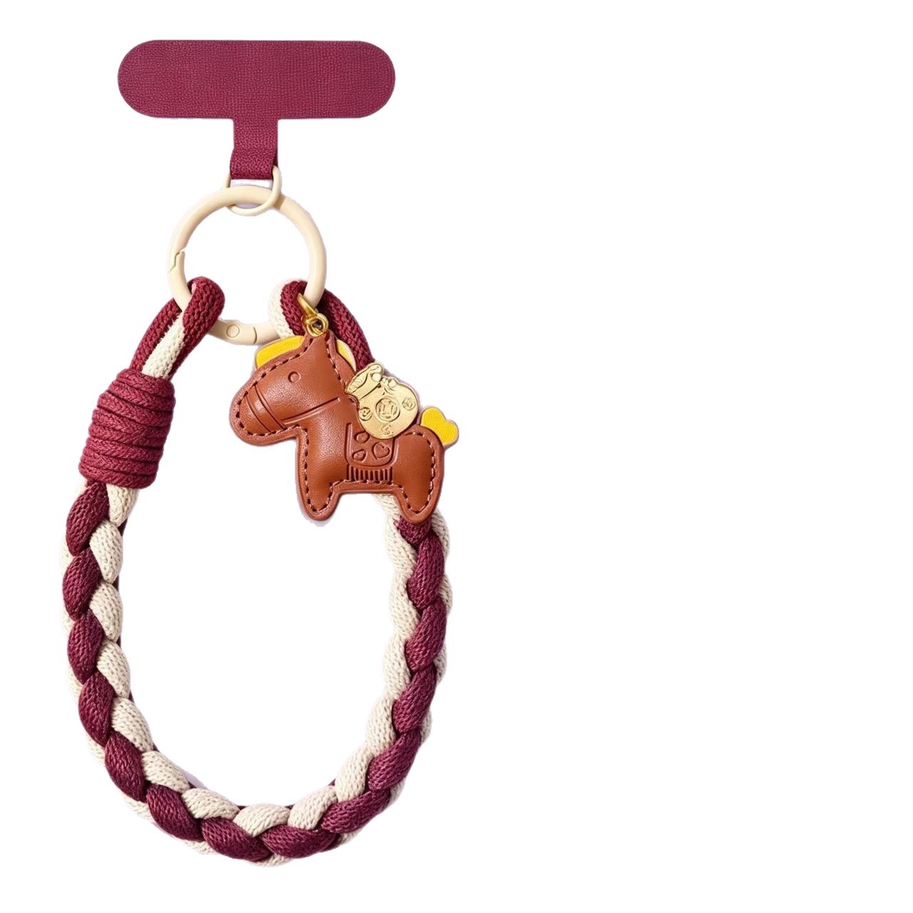 Horse with Money Cotton Four-Strand Braided Short Phone Lanyard Handheld Anti-Loss Wrist Leather Pendant Wrist Strap Clip