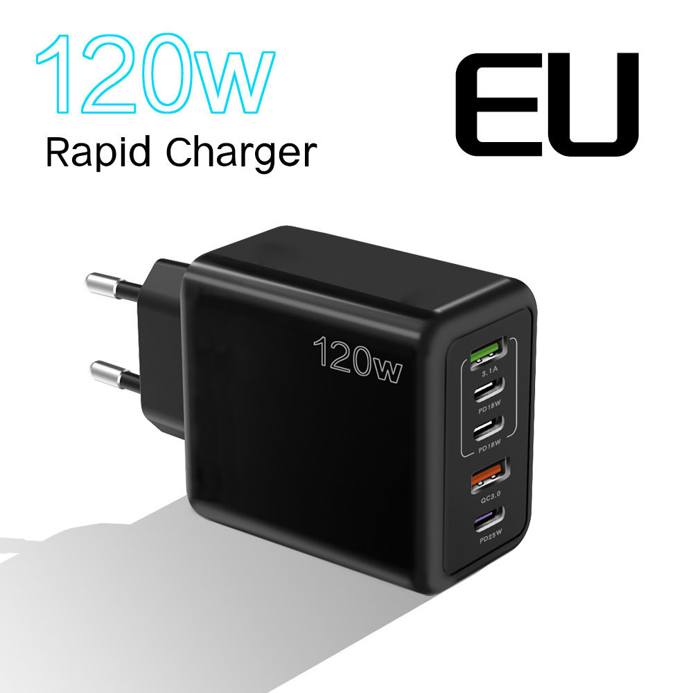 Exclusive 3PD+2USB Phone Charger Multi-Port Fast Charger UK/HK Plug 120W Adapter