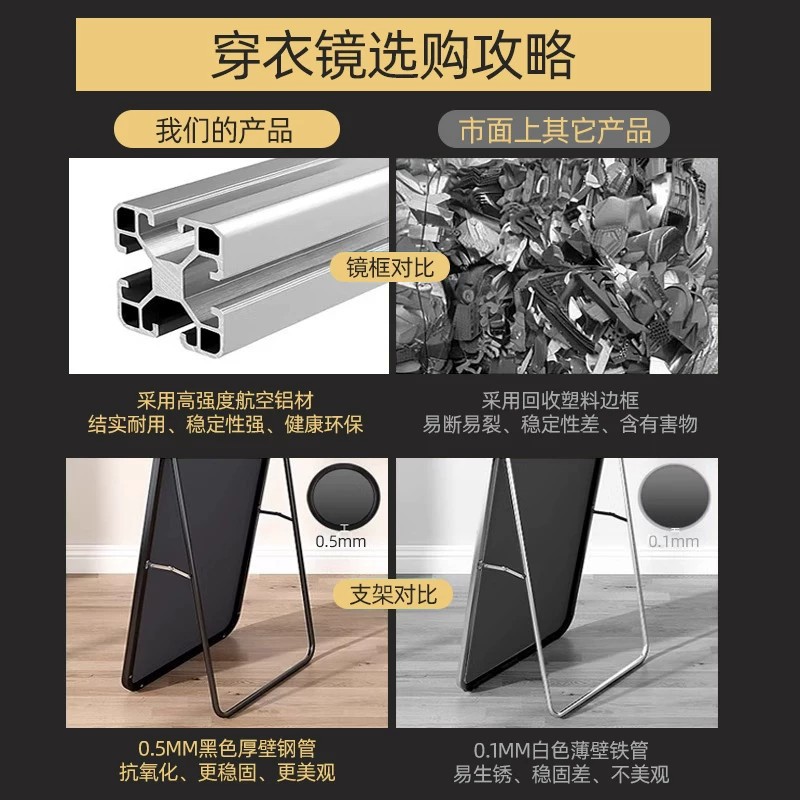 Full-length dressing mirror for bedroom, home, wall-mounted, clothing store fitting, large floor mirror