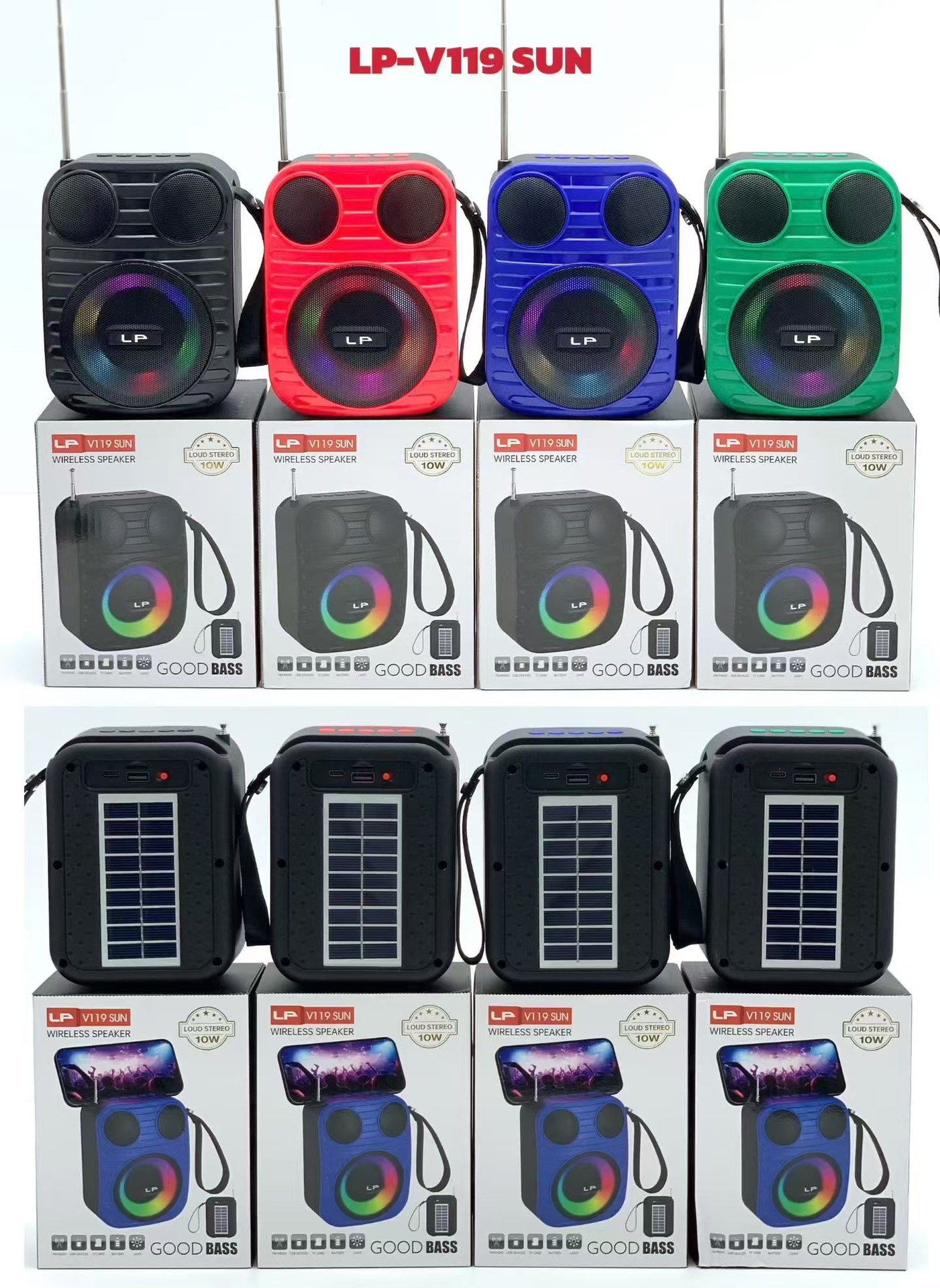 Solar LP-V119 SUN Wireless Bluetooth Speaker Outdoor Portable Mini Handle RGB Light Subwoofer