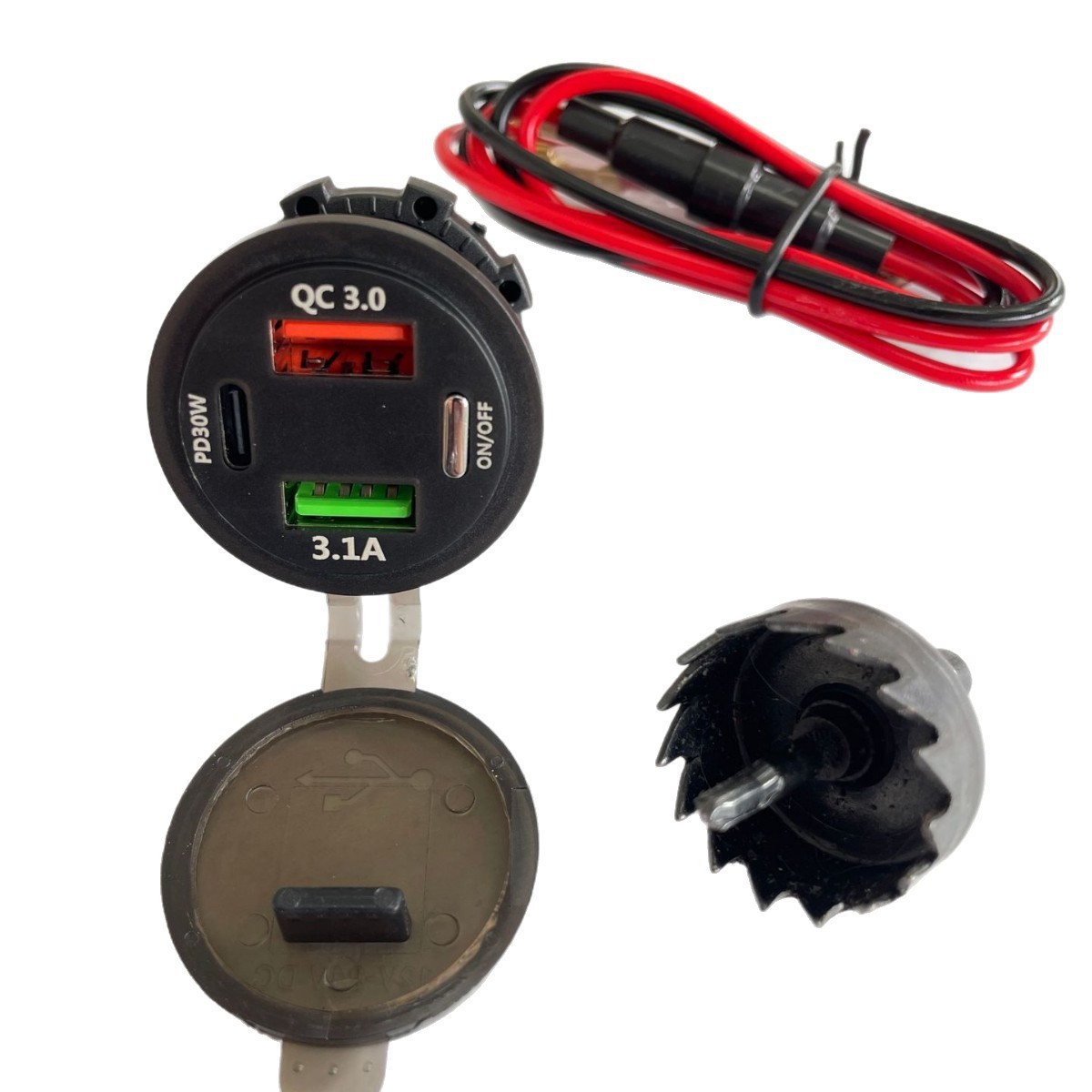 Modified Car Motorcycle Electric Vehicle Three-Port Design Dual USB+PD Fast Charge Switch Car Charger