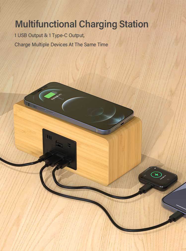2024 New 3-in-1 15W Wireless Charger with Clock Alarm Temperature Display Wireless Charger