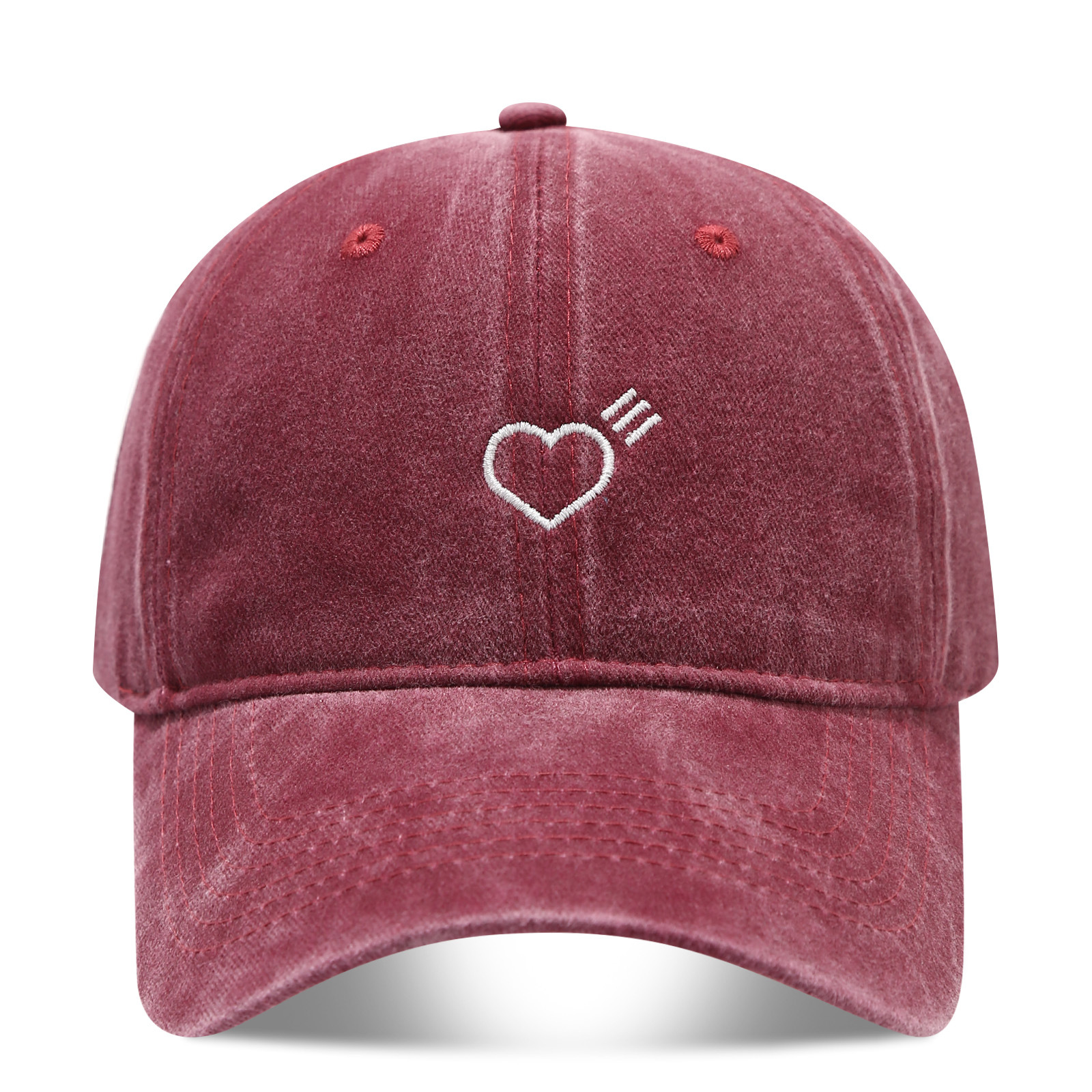 Small Heart Embroidery Soft Top Duckbill Cap for Women, Summer Outdoor Simple Washed Baseball Cap for Men, Autumn