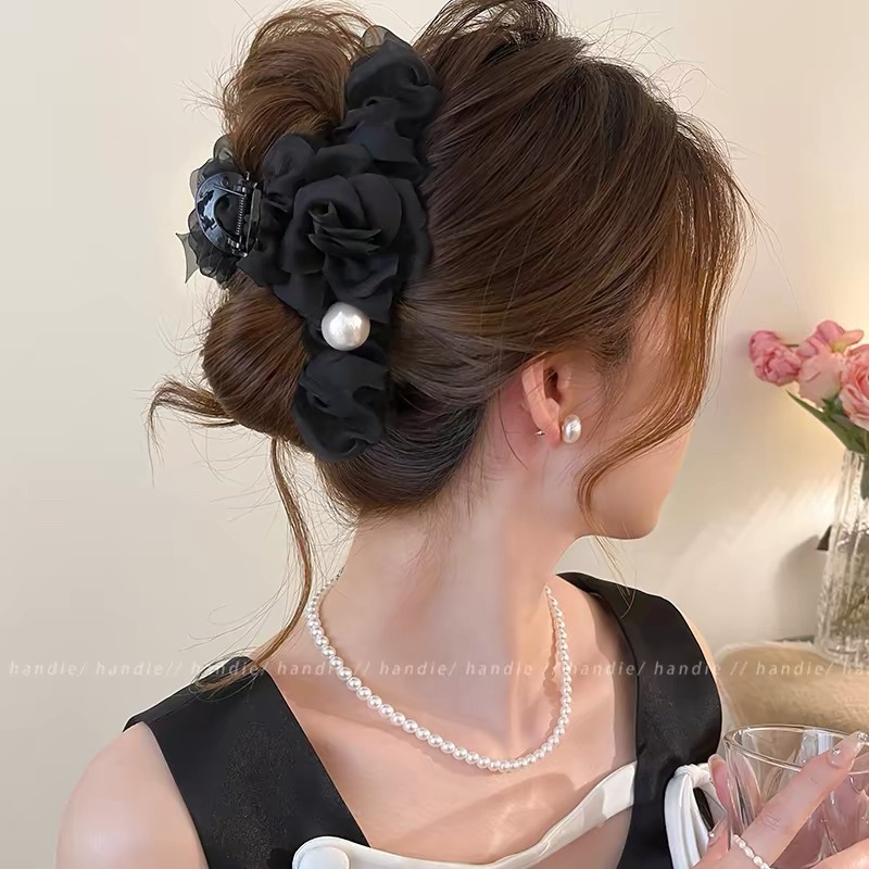 Mesh bow claw clip for women 2026 new hair clip for thick hair back of head shark clip summer hair accessory