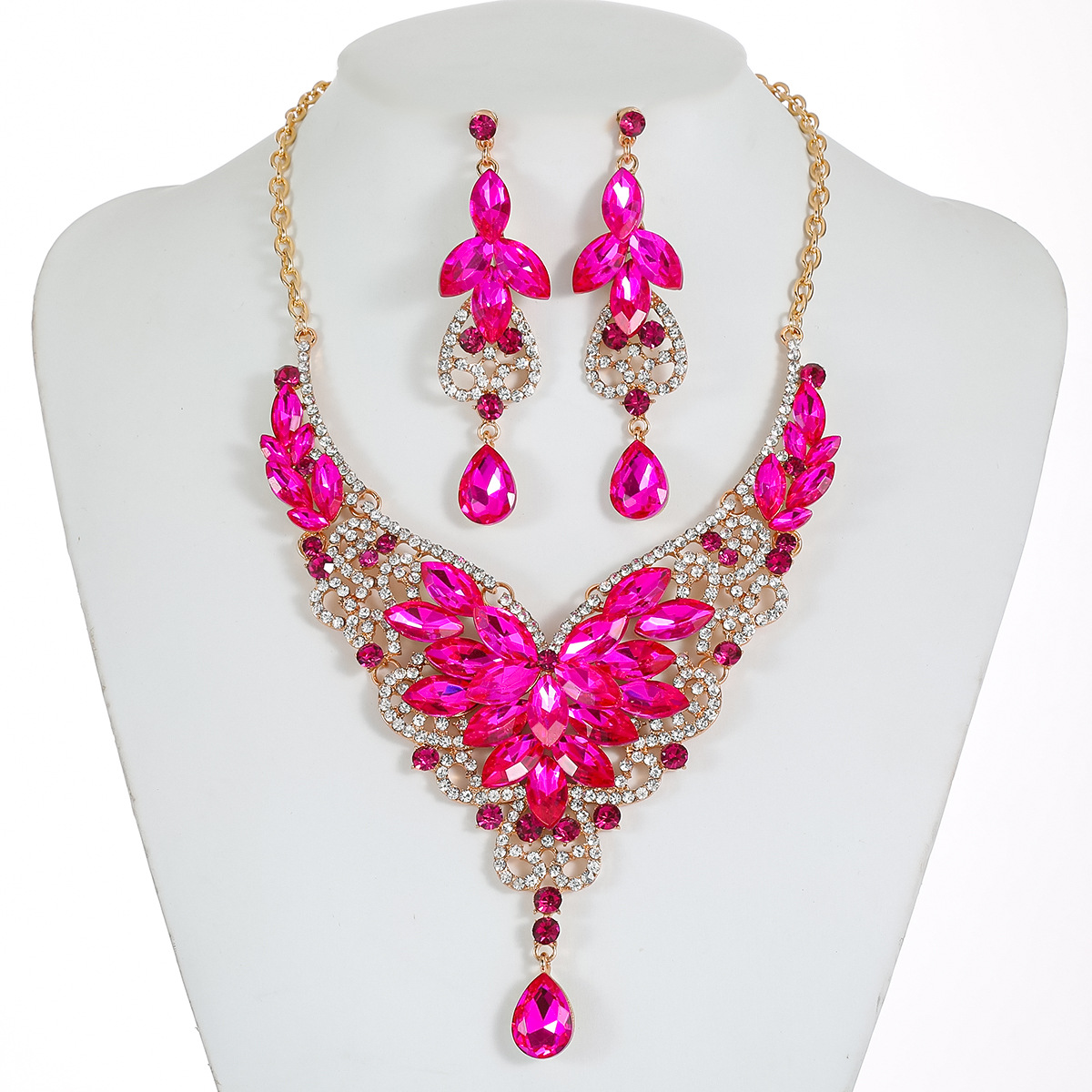 Crystal Gemstone Jewelry Necklace Set Women Accessories Crystal Gemstone