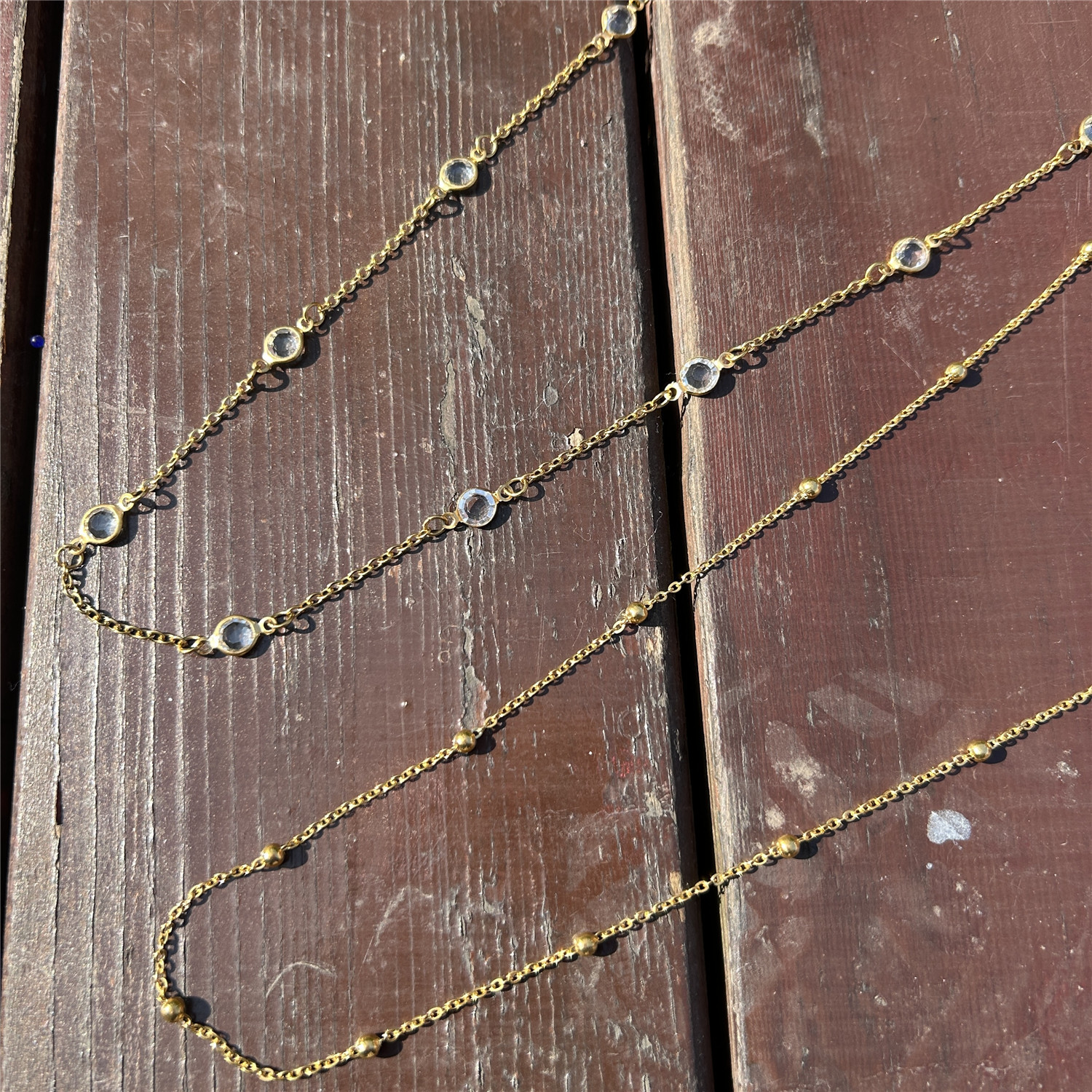 Exquisite sexy stainless steel crystal bead chain spliced double-layer waist chain, beach vacation accessory