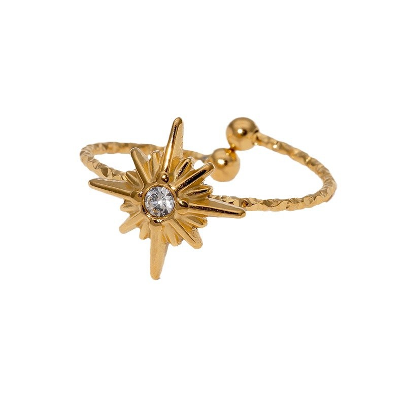 Diamond-set eight-pointed star simple star stainless steel open ring