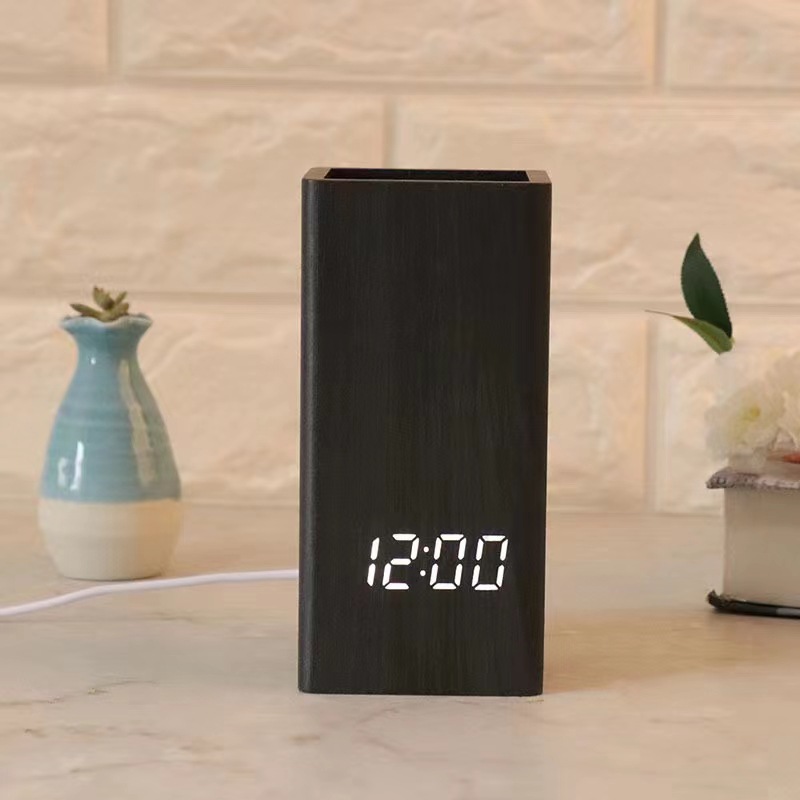 Pen Holder Clock LED Electronic Clock Student Stationery Desktop Alarm Clock Voice Control Perpetual Calendar Electronic Clock Thermometer