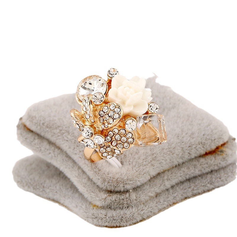 Accessories colorful crystal gemstone open ring resin flower finger ring