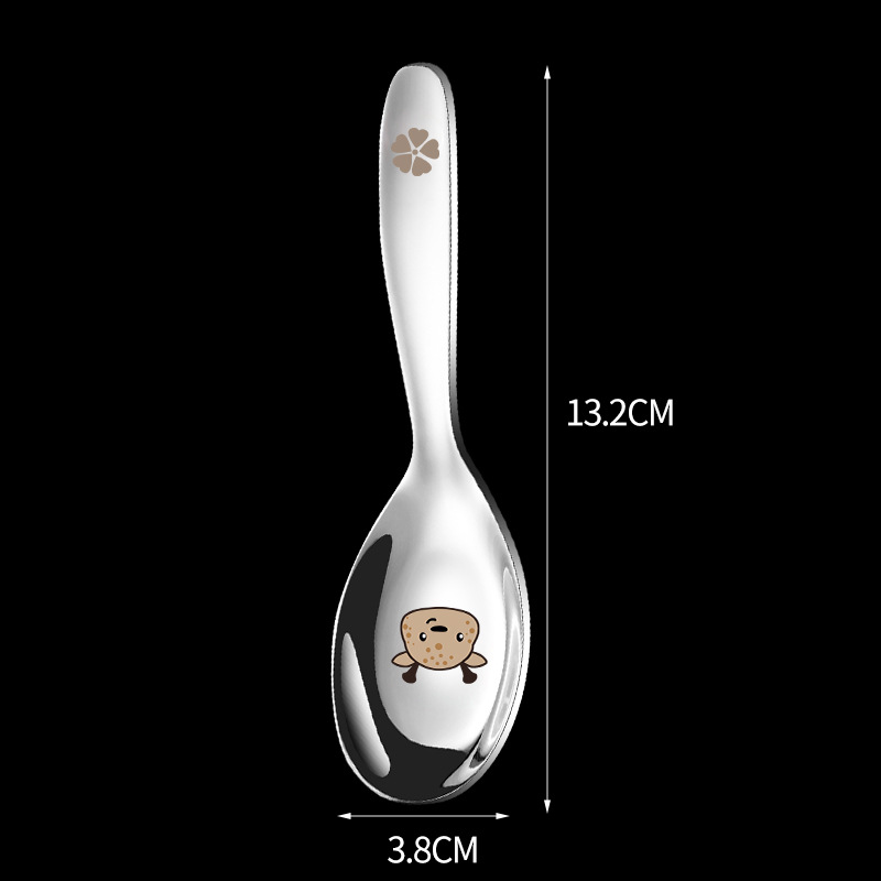 316 stainless steel children's spoon fork rice spoon toddler baby eating soup spoon color carved cartoon small spoon dessert spoon
