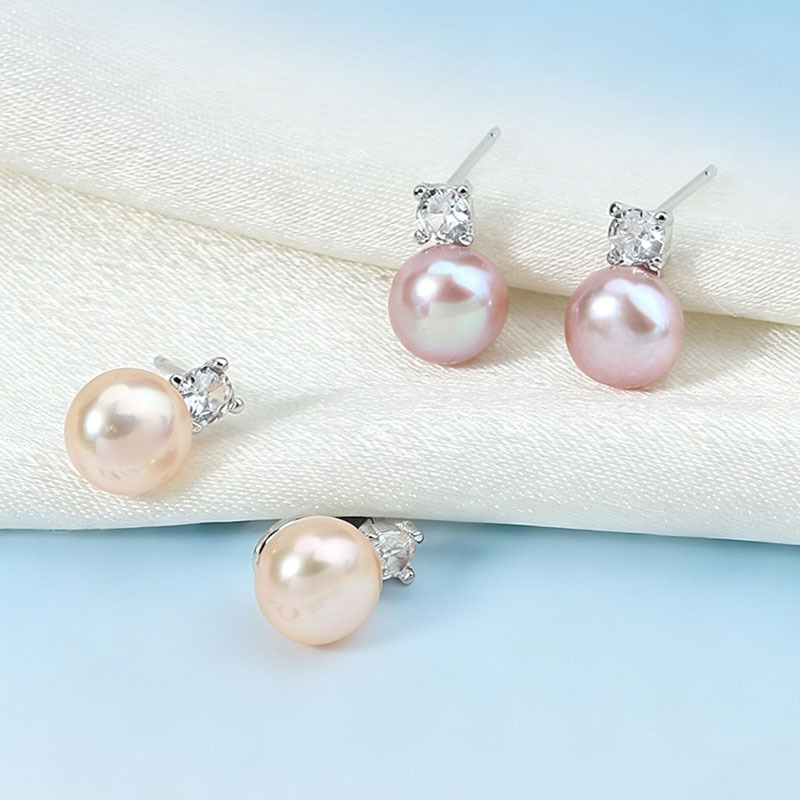 Natural Freshwater Pearl Earrings 8-9mm Large Point Small Light Bulb Dai Fei Princess S925 Silver Needle Earrings
