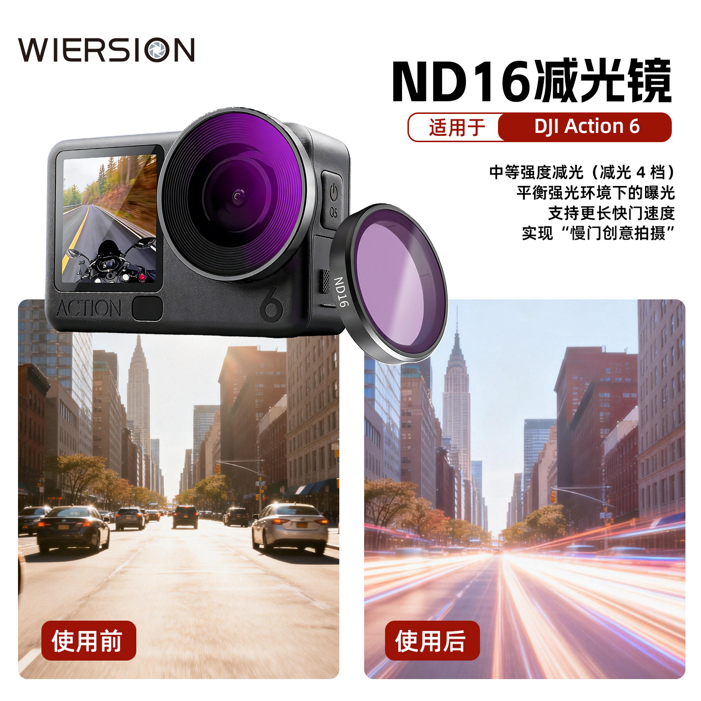 WIERSION Wilson DJI Action 5/4/3/6 ND16 UV Black Mist Filter Action Camera Accessories