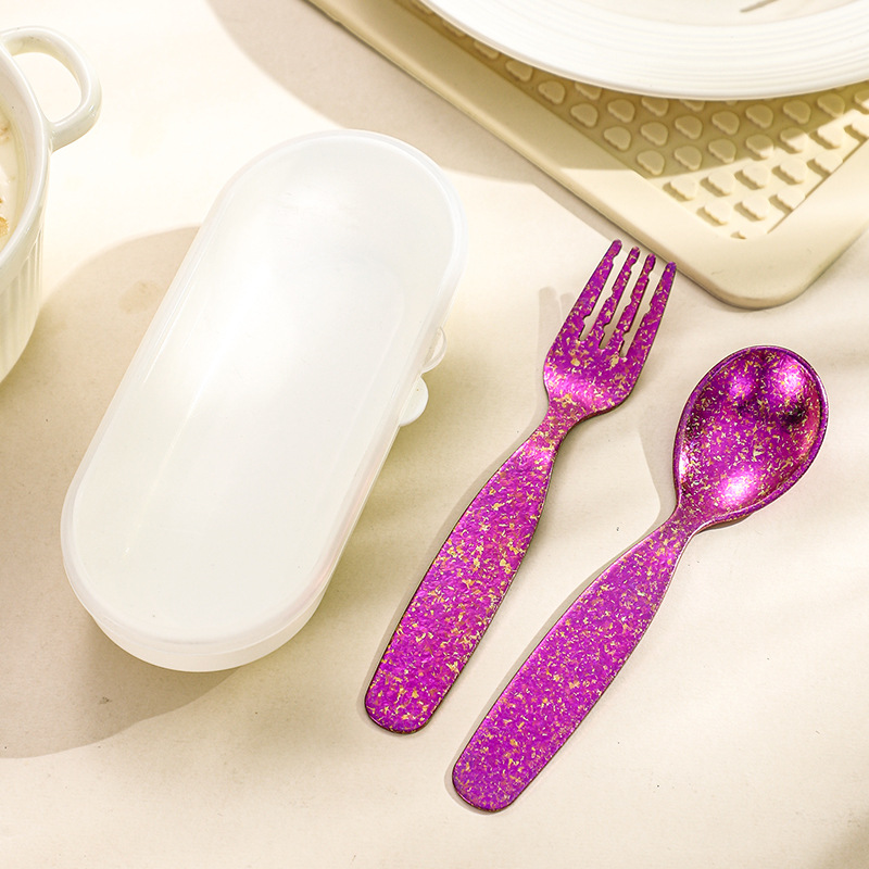 Children's spoon fork pure titanium storage feeding spoon household cute baby cutlery set soup spoon pure titanium small spoon