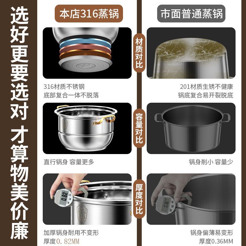 Thickened stainless steel double-layer steamer pot for household, two or three layers, large soup pot, steamer for buns and fish, for induction cooker and gas stove