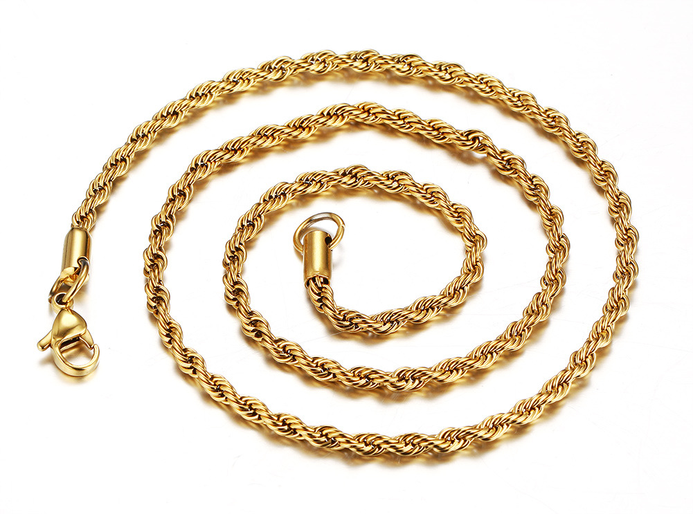 Titanium Steel Hemp Rope Necklace Thick 2/3/4/5MM Collarbone Chain Stainless Steel Women's Gold Layered Twist Chain