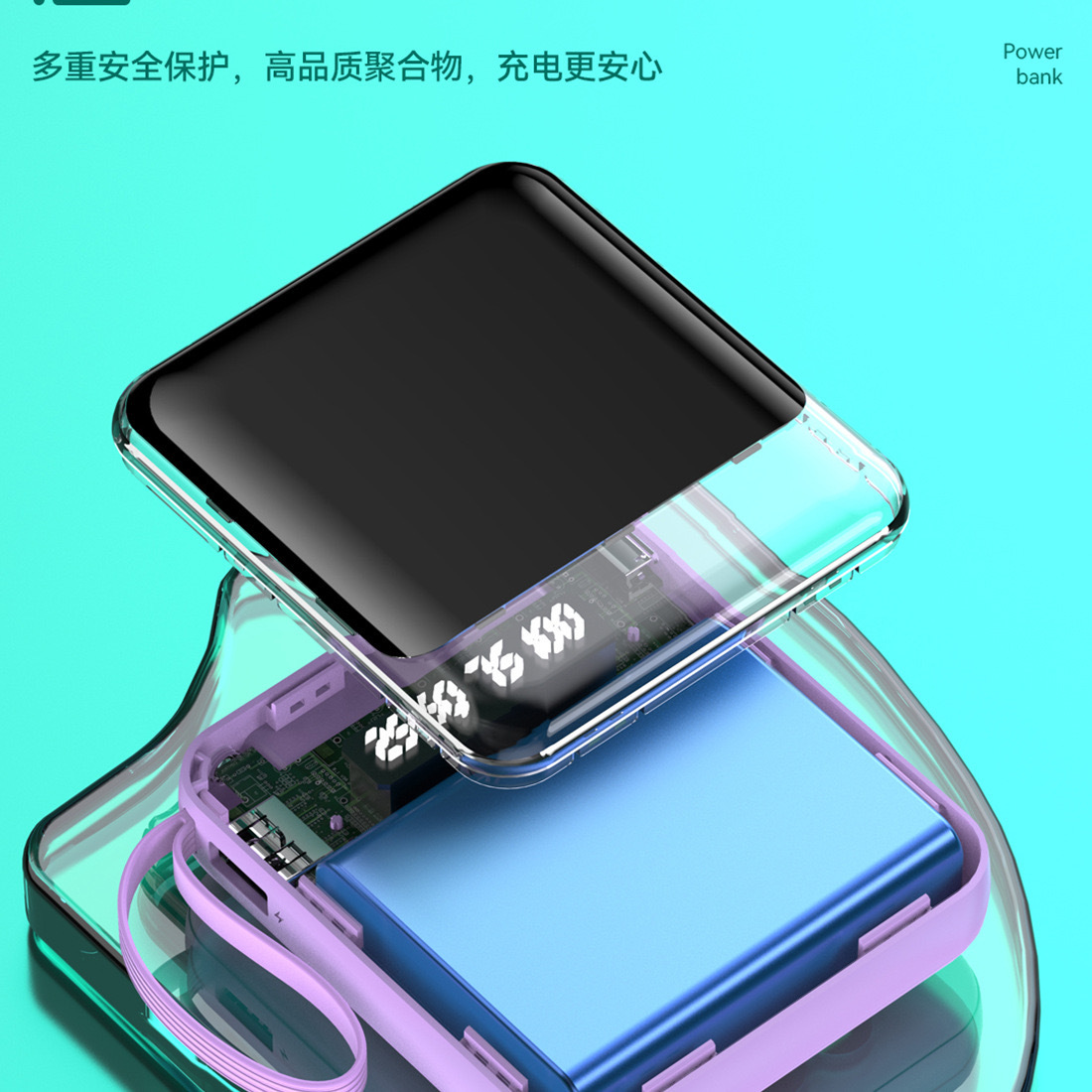 With 4 Cables 3C Certified 10000mAh Mini Power Bank 10000mAh Cable Portable Mobile Power