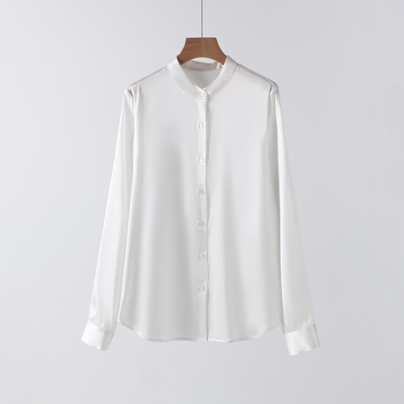 2026 Spring Autumn New Silk Blouse for Women Satin Long Sleeve Shirt Niche Mulberry Silk Top Stand Collar Cardigan