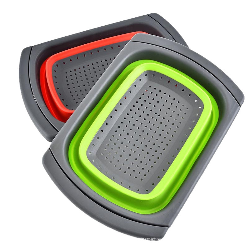 Foldable cutting board, expandable drain basket, square vegetable washing basket, household fruit basket, kitchen tool