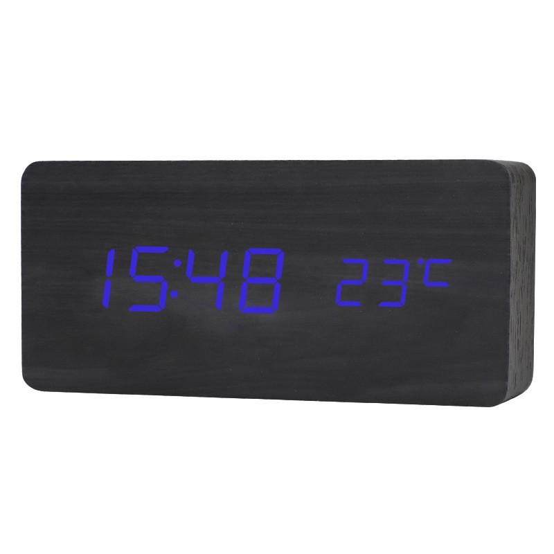 Multifunctional voice-controlled wooden clock, simple home wooden clock, multifunctional student gift electronic clock