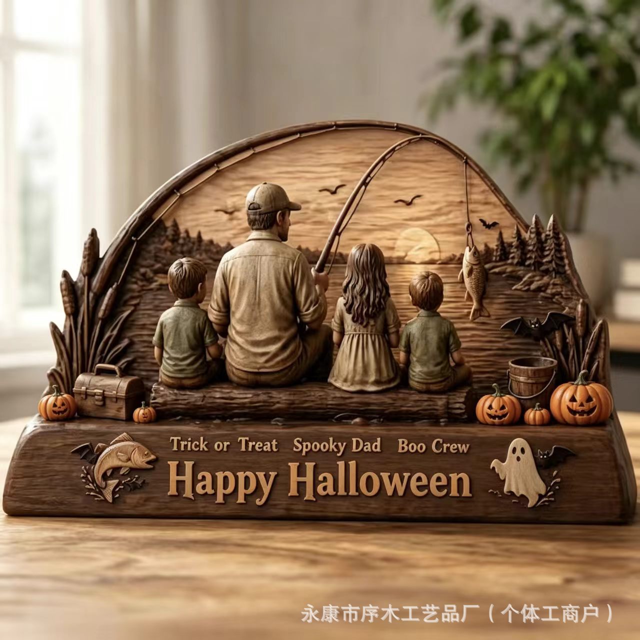 Wooden Family Theme Craft Ornament Multi-Scene Halloween Home Decoration Craft