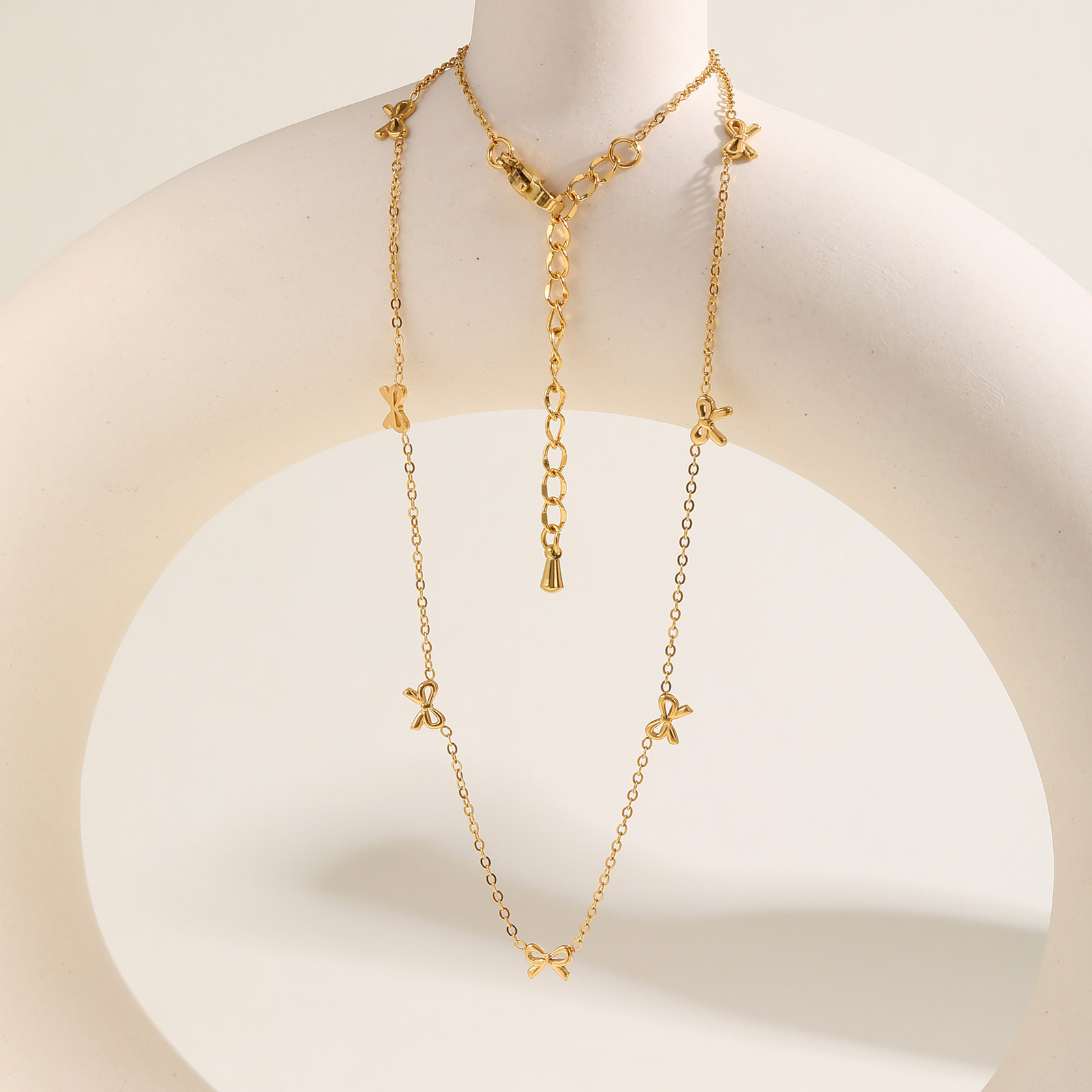 Huanmu Accessories Necklace Stainless Steel Flat Cross Chain Bow Summer Collarbone Chain Gold