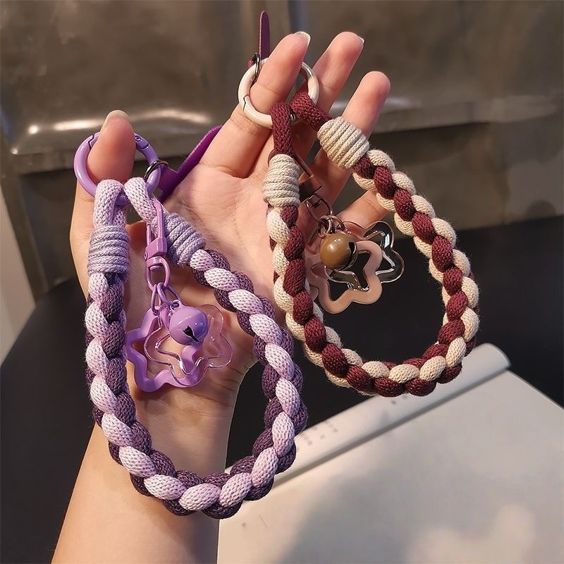 Contrast Color Short Phone Lanyard Outdoor Sturdy Anti-Loss Anti-Fall Keychain Bag Pendant Woven Phone Strap