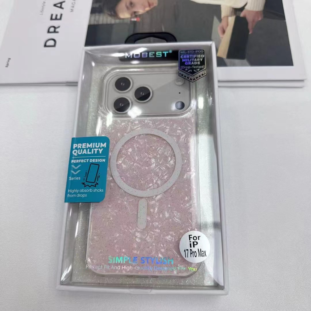 Applicable iPhone 17 Pro Max starry glitter phone case Apple 16 iridescent shell mist purple magnetic case