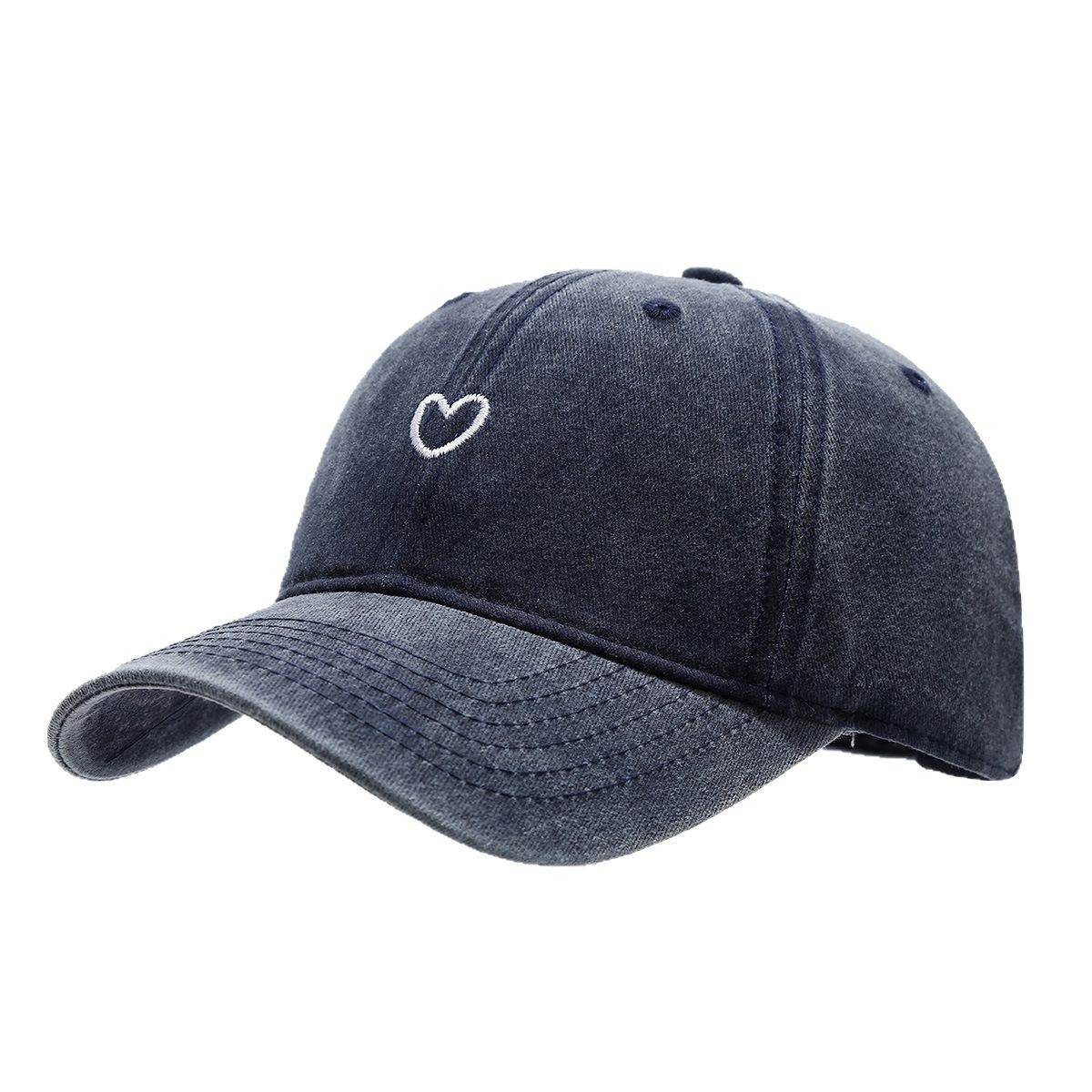 Small Heart Embroidery Soft Top Duckbill Cap for Women, Summer Outdoor Simple Washed Baseball Cap for Men, Autumn