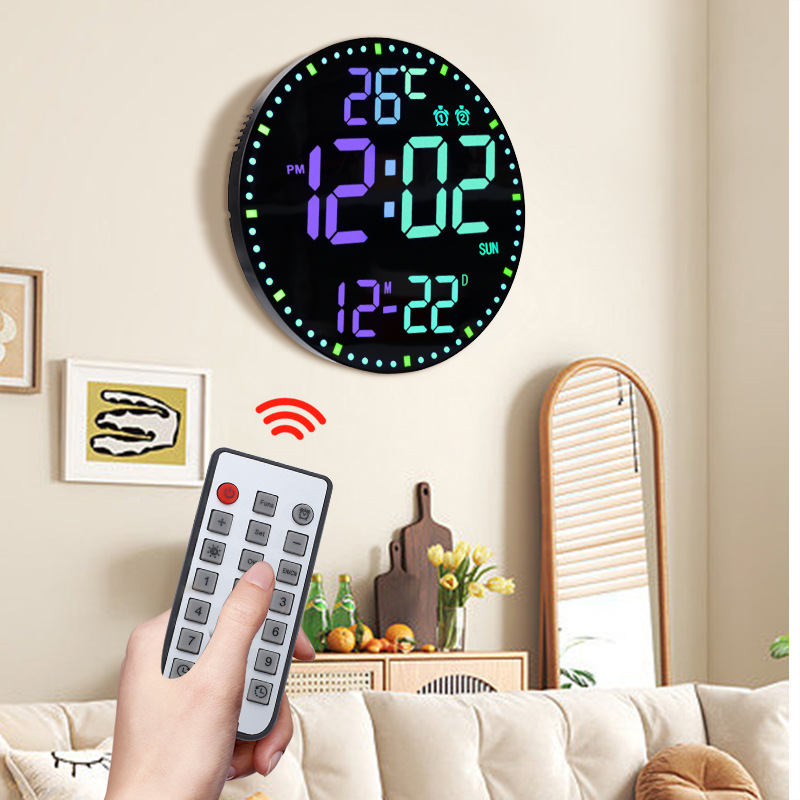 Study Room WiFi Wall Clock RGB Electronic Perpetual Calendar Wall Clock Bathroom Living Room Digital Clock APP Smart Control Alarm Clock