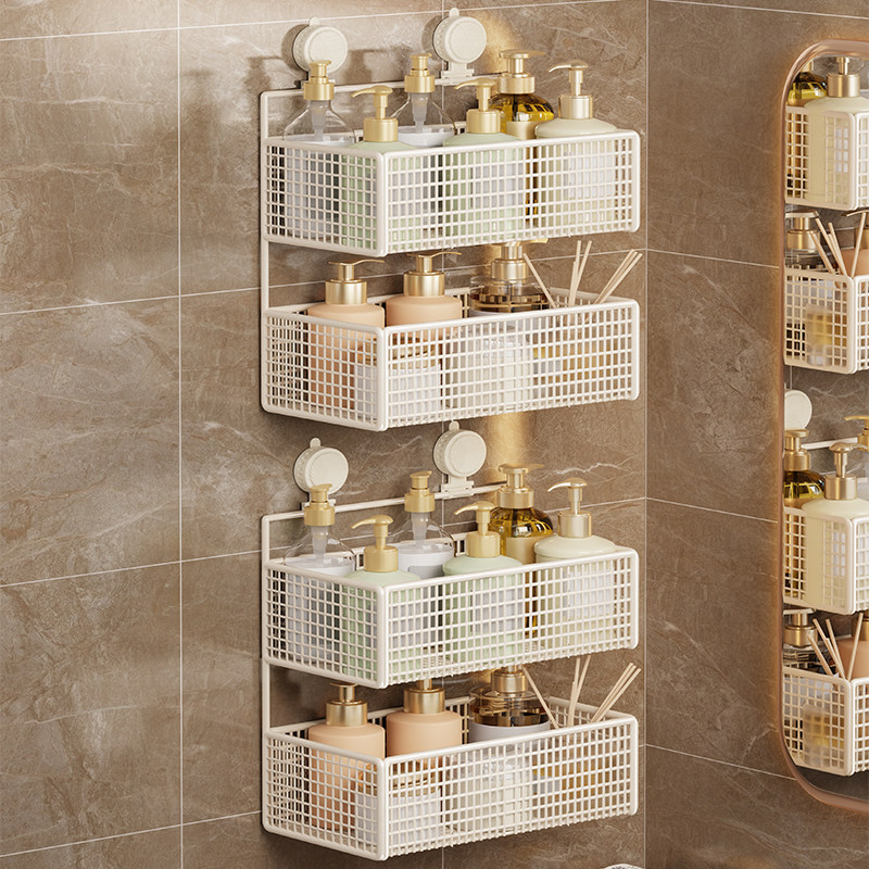 Suction Cup Storage Rack, Kitchen Bathroom No-drill Wall-mounted Storage Box, Basin Rack