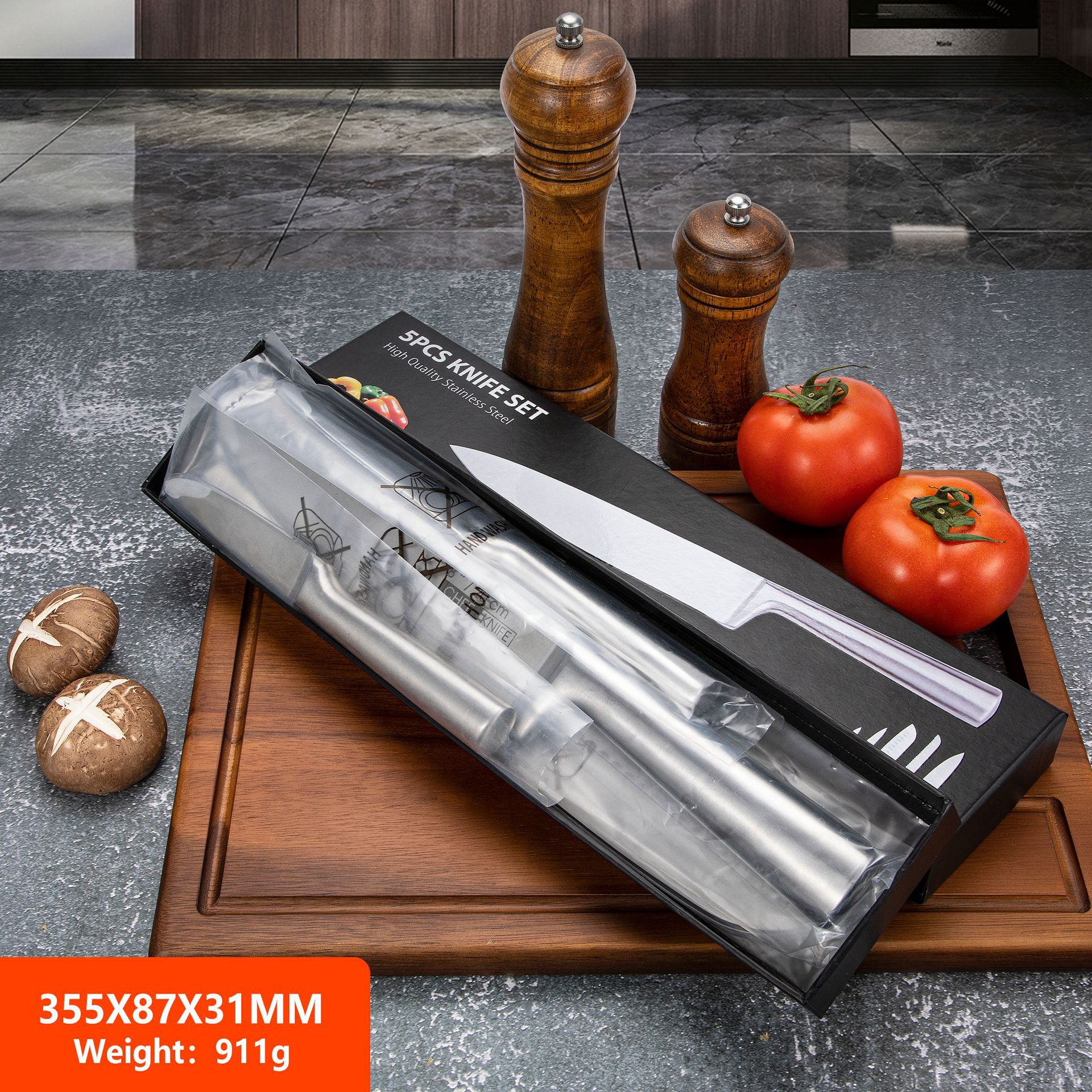 Jiakang Knife Set Full Steel Five-Piece Knife Stainless Steel Chef Knife Kitchen Vegetable Knife Hollow Handle Knife