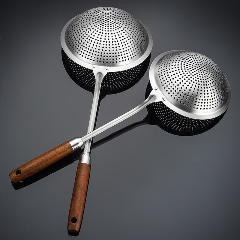 201 stainless steel small hole slotted spoon, household rosewood handle colander, dumpling noodle scoop, frying strainer spoon, hot pot spoon