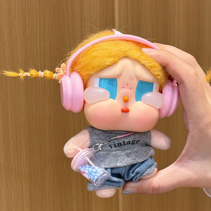 Only doll clothes] Suitable for Crybaby crying doll clothes Gulu Gulu clothing 15cm gray T-shirt jeans cute