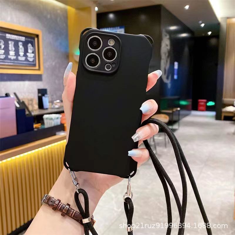 Lanyard compatible iPhone 14 Pro Max phone case 13 four-corner anti-drop 12 liquid silicone case lanyard phone case